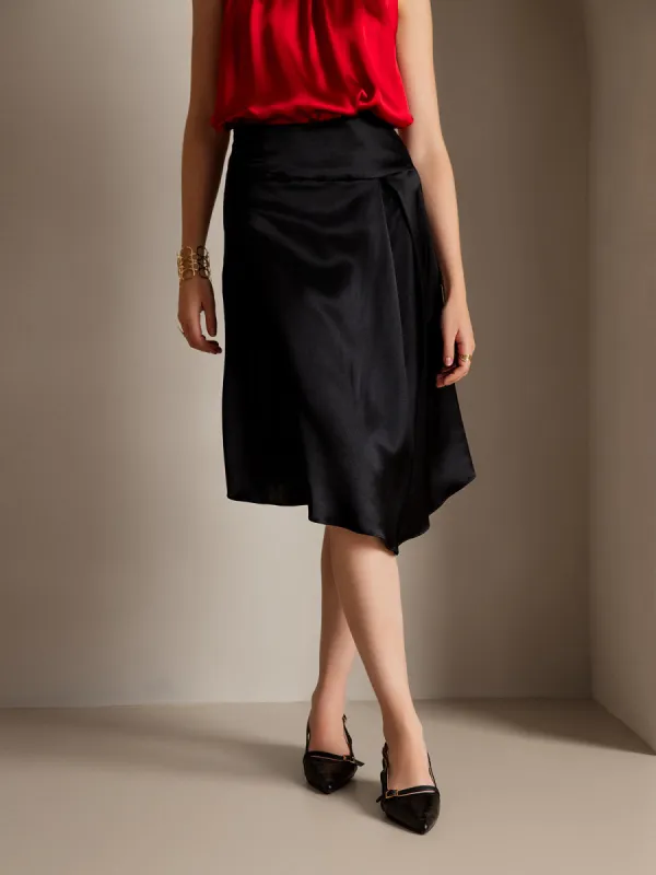 Silk Chic Asymmetrical Hem Midi Skirt sold by SilkSilky