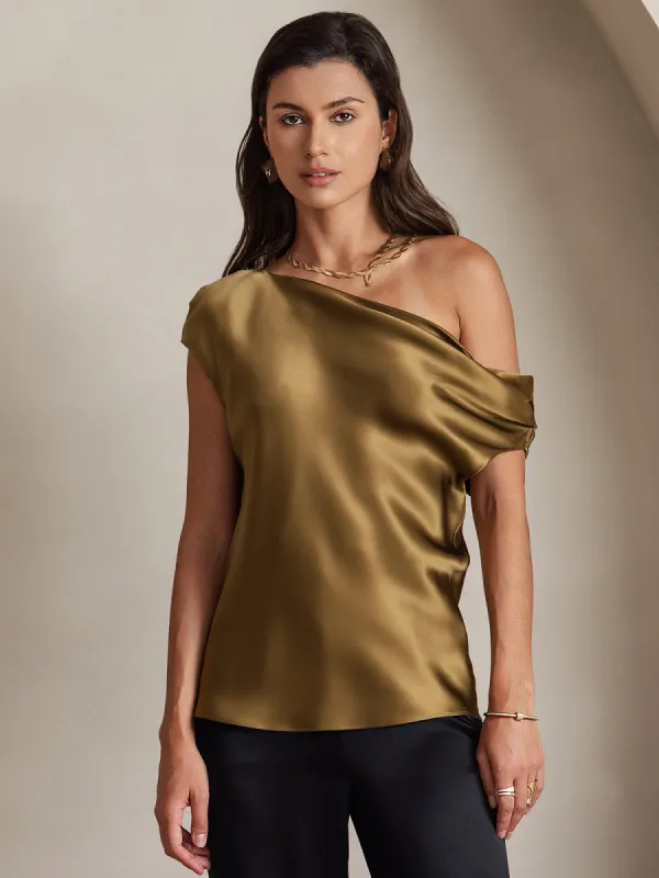 19Momme Silk Chic One-Shoulder Blouse sold by SilkSilky