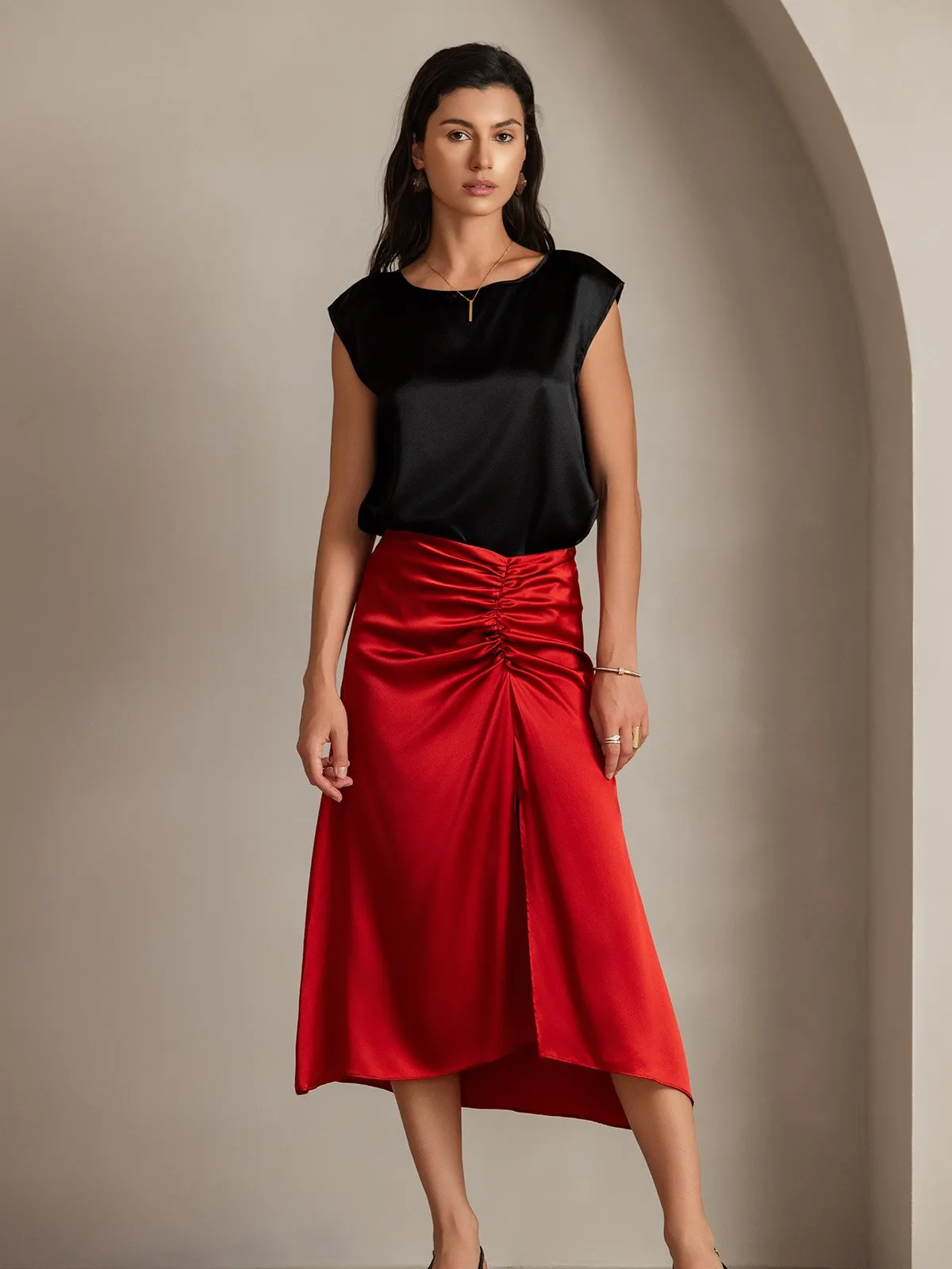 Silk Pleated High Slit Skirt sold by SilkSilky product image thumbnail 5