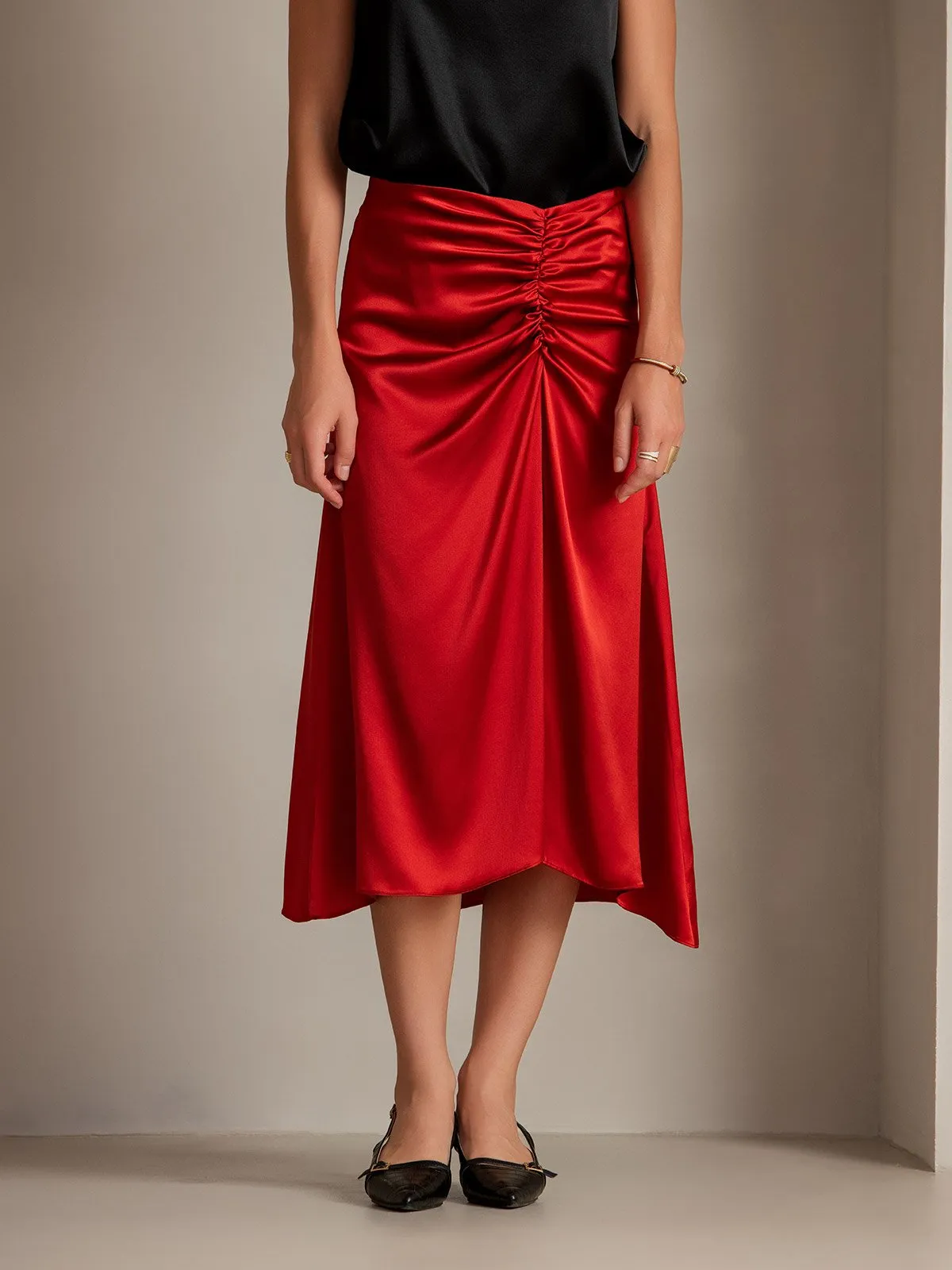 Silk Pleated High Slit Skirt sold by SilkSilky product image thumbnail 3