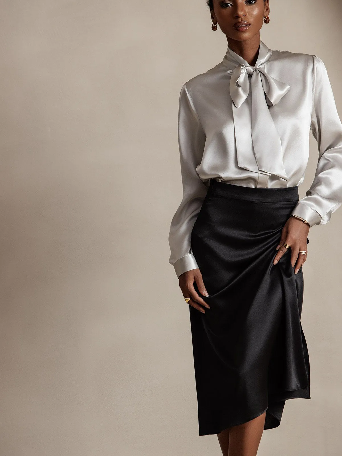 Silk Elegant Split Hem Skirt sold by SilkSilky product image thumbnail 3