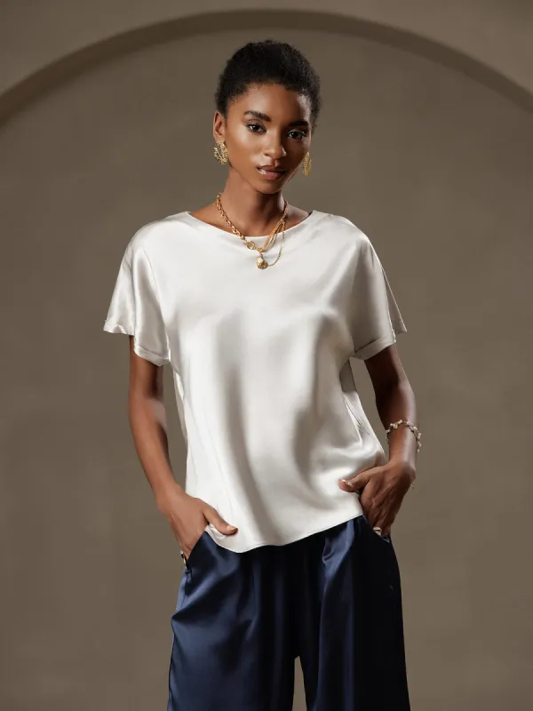 19Momme Silk Classic Casual Short Sleeve T-Shirt sold by SilkSilky