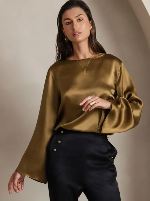 19Momme Silk Bell Sleeve Boat Neck Women's Top sold by SilkSilky