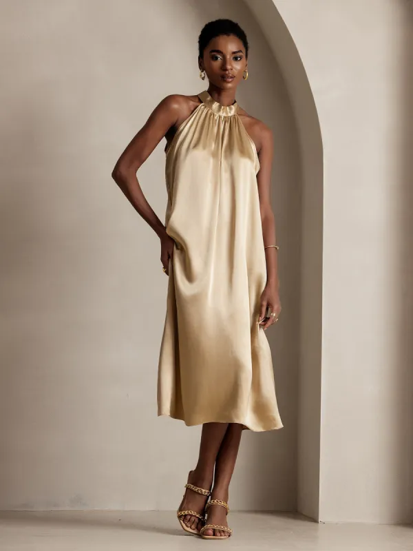 19Momme Silk Solid Color OneSize Elegant Off-Shoulder Dress sold by SilkSilky