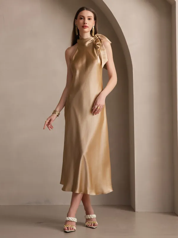 19Momme Silk Tie Neck Midi Dress sold by SilkSilky