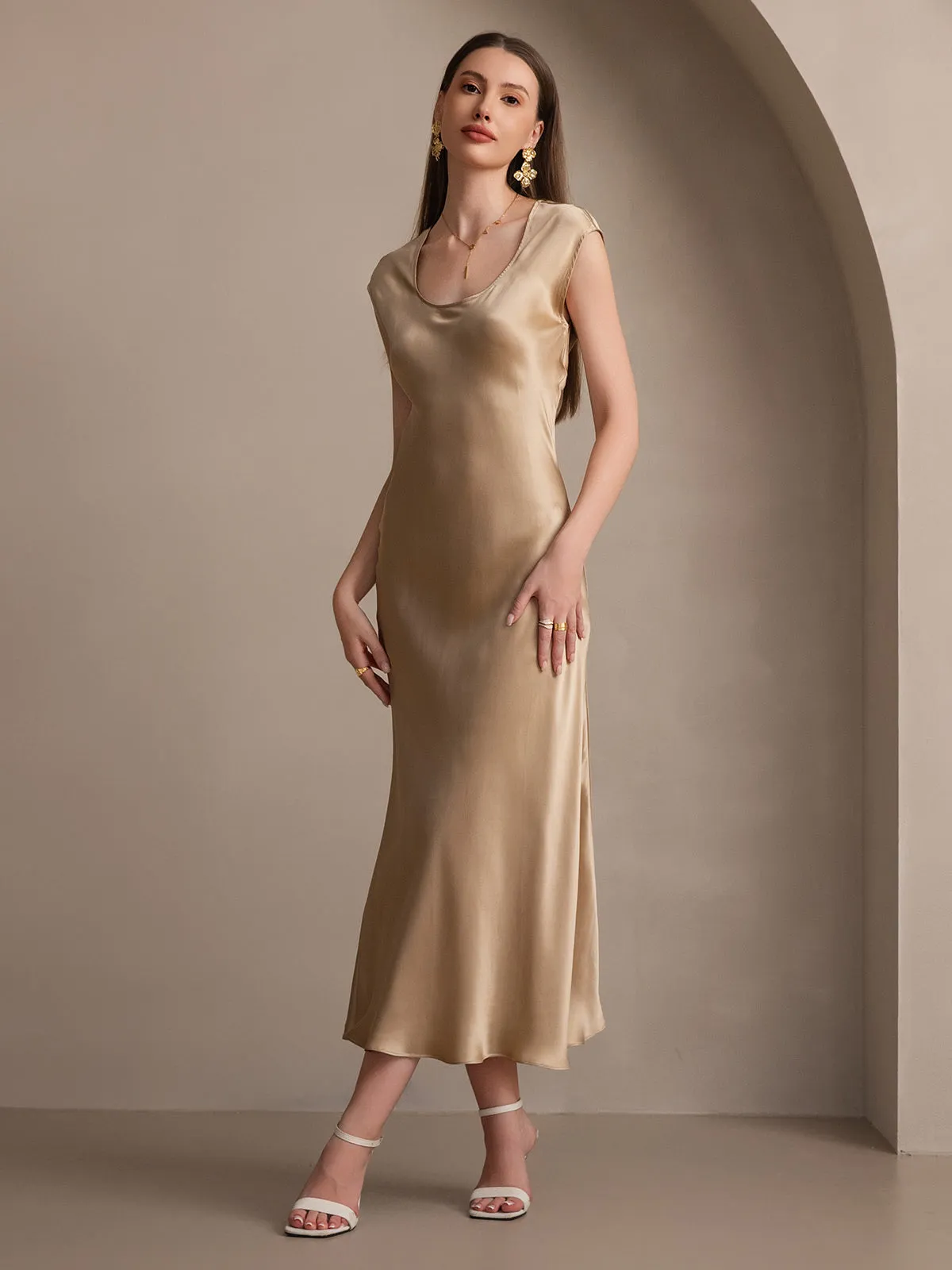 19Momme Silk Leopard Print Cap Sleeve Midi Dress sold by SilkSilky product image thumbnail 5