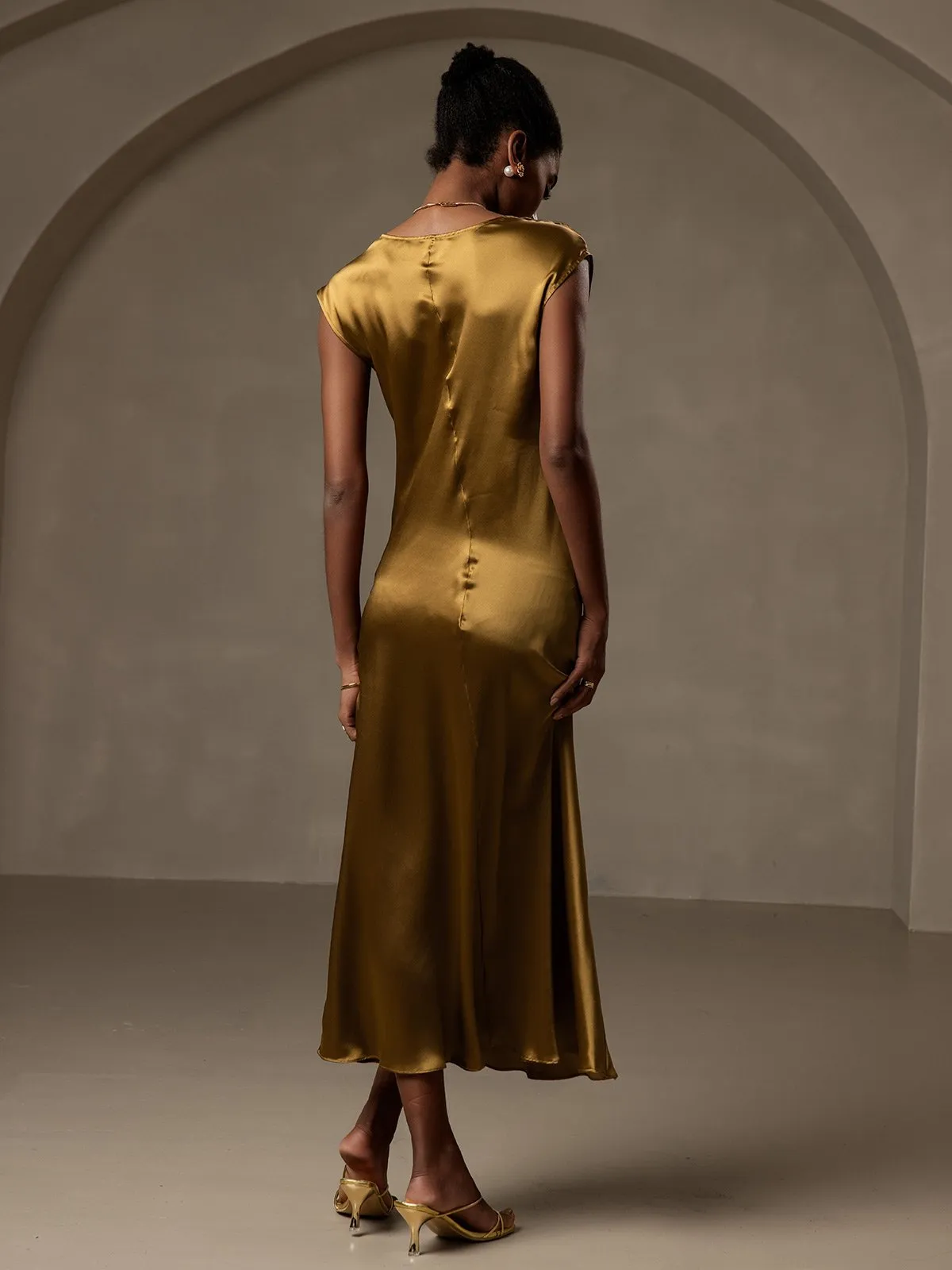 19Momme Silk Cap Sleeve Round Neck Midi Dress sold by SilkSilky product image thumbnail 2