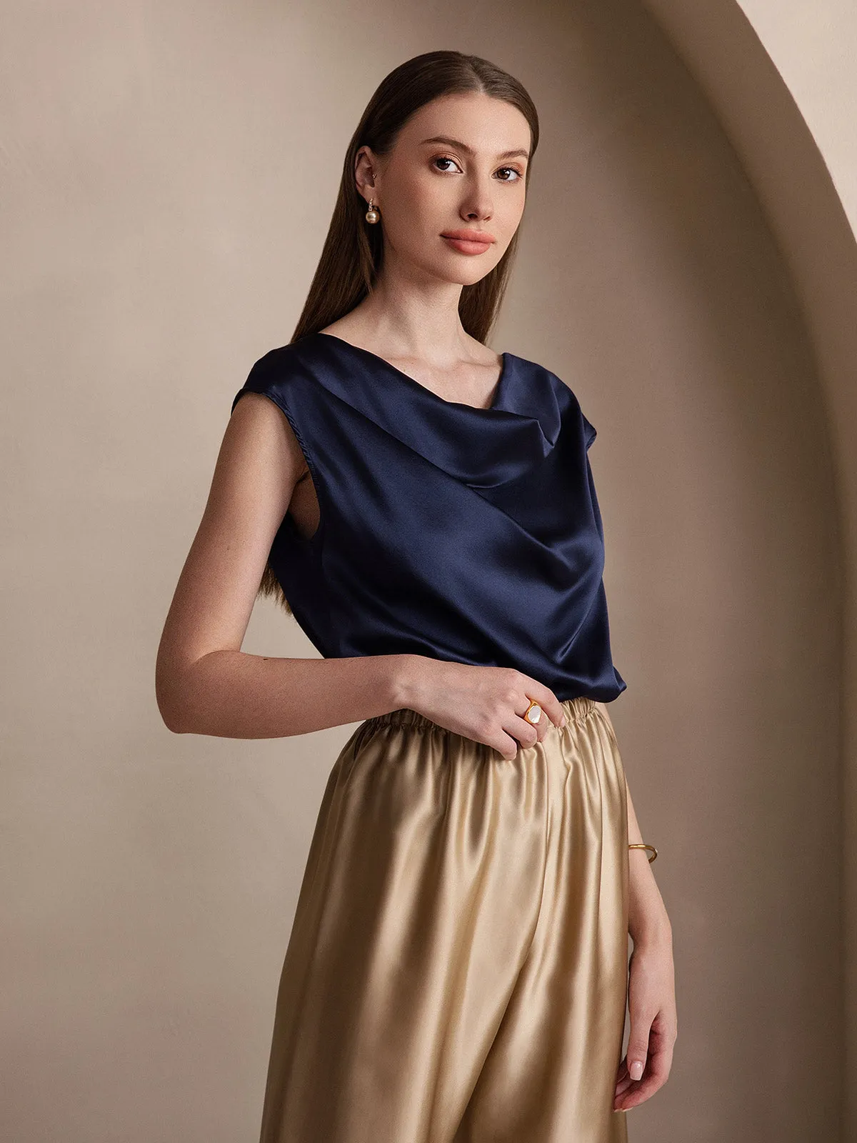 19Momme Women's Silk Cap Sleeve Cowl Neck Top sold by SilkSilky product image thumbnail 5