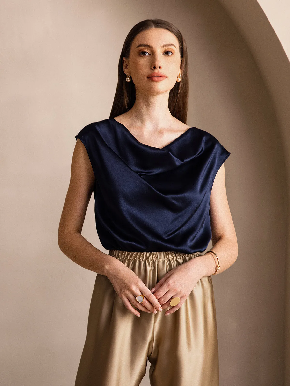 19Momme Women's Silk Cap Sleeve Cowl Neck Top sold by SilkSilky product image thumbnail 3