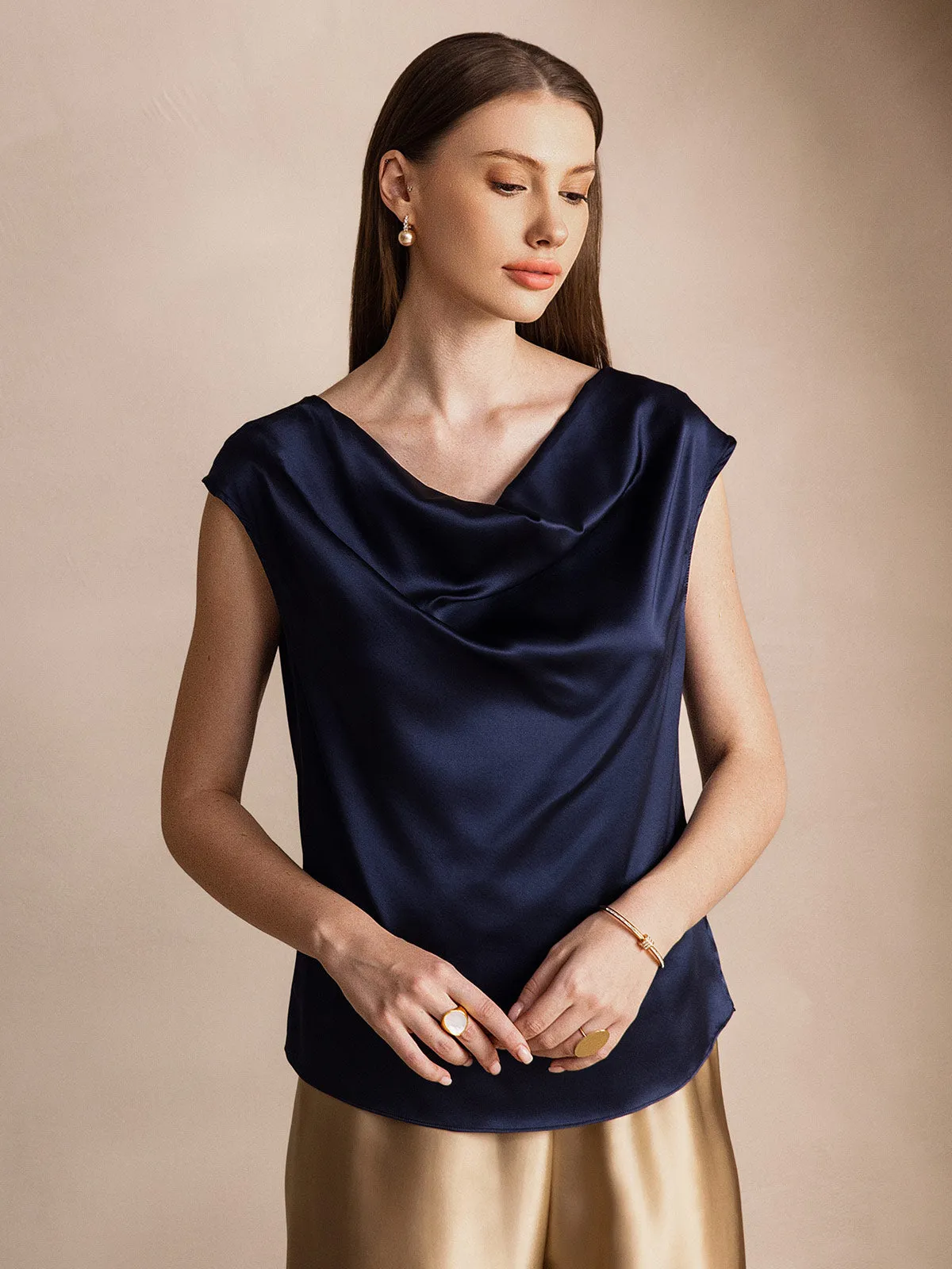 19Momme Women's Silk Cap Sleeve Cowl Neck Top sold by SilkSilky