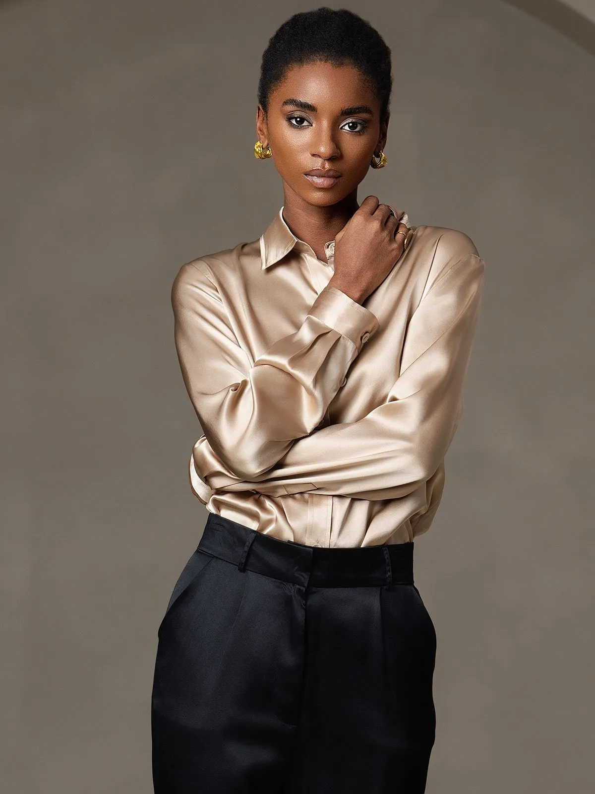 19Momme Silk Long Sleeve Lapel Collar Women's Shirt sold by SilkSilky product image thumbnail 5