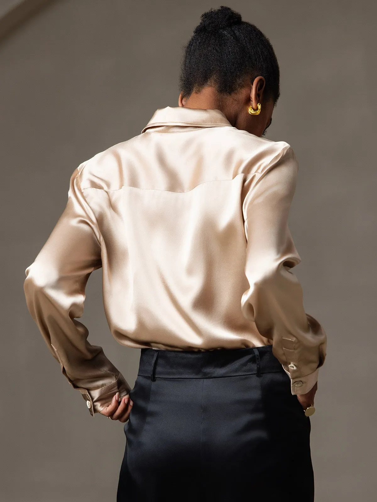 19Momme Silk Long Sleeve Lapel Collar Women's Shirt sold by SilkSilky product image thumbnail 2