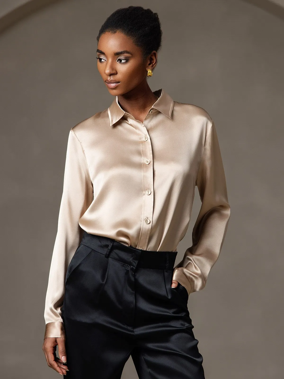 19Momme Silk Long Sleeve Lapel Collar Women's Shirt sold by SilkSilky product image thumbnail 3