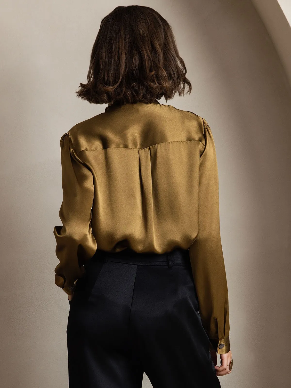 19Momme Silk Long Sleeve Tie Neck Blouse sold by SilkSilky product image thumbnail 2