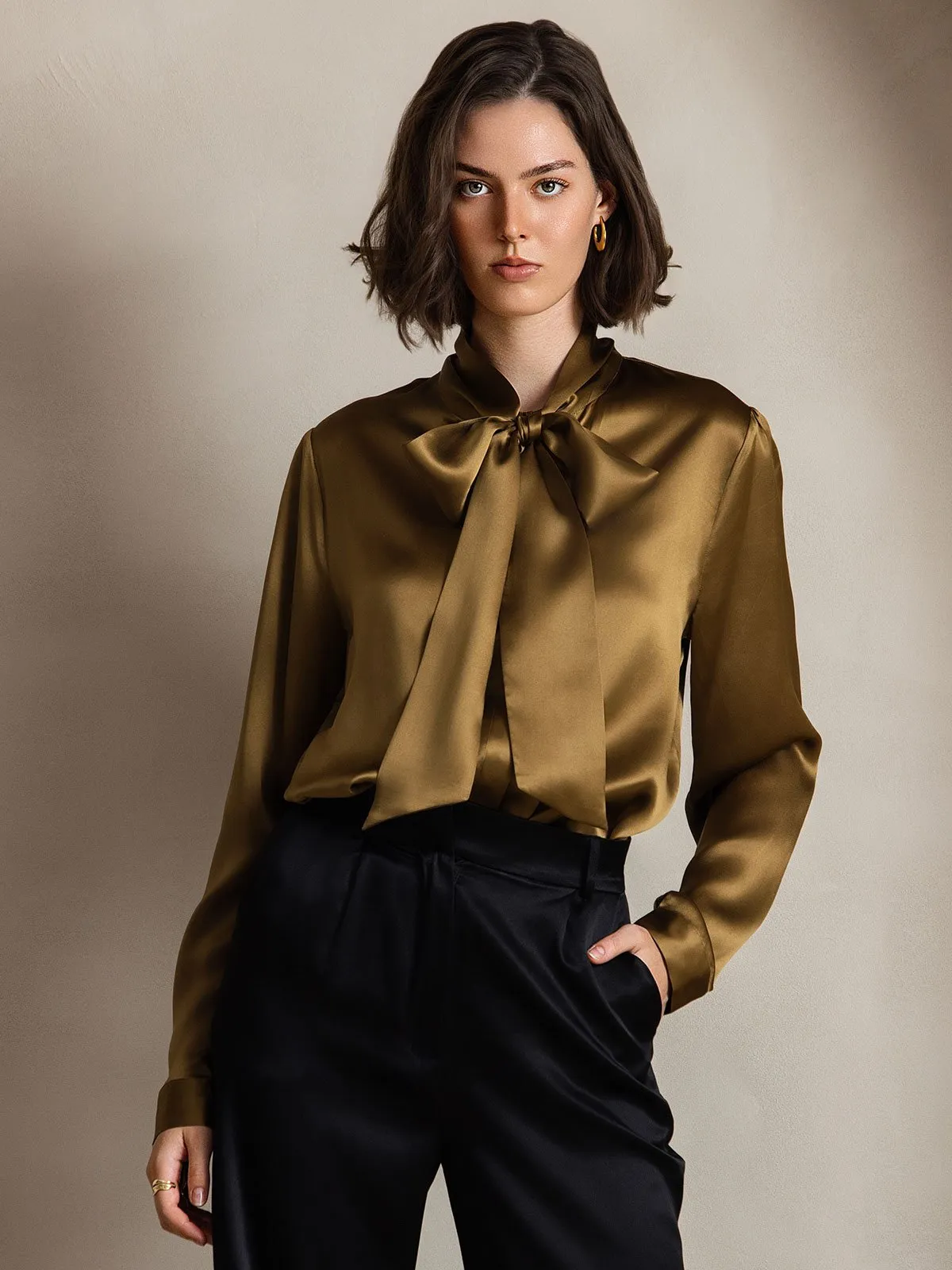 19Momme Silk Long Sleeve Tie Neck Blouse sold by SilkSilky product image thumbnail 3