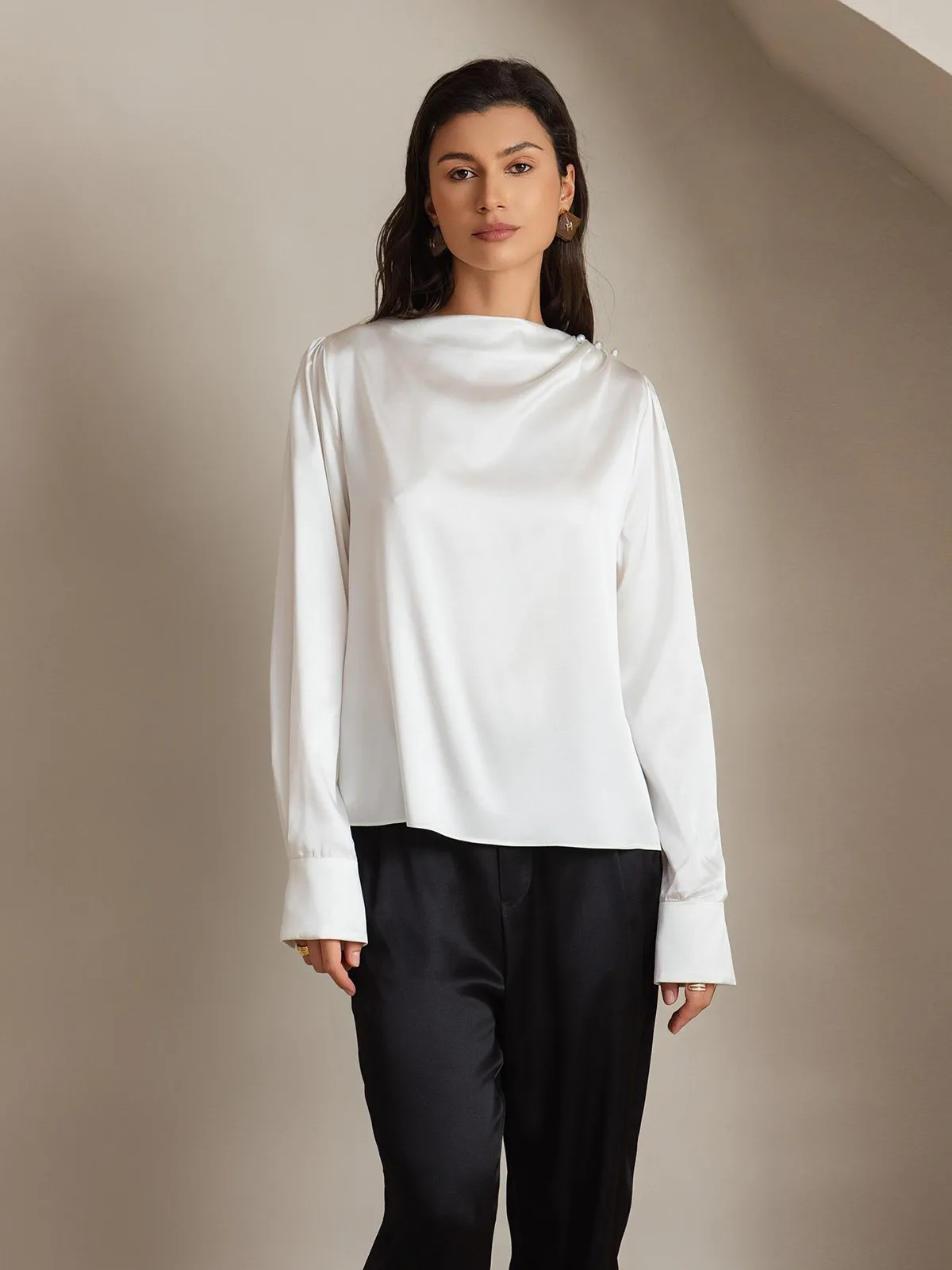 19Momme Silk Long Sleeve Boat Neck Blouse sold by SilkSilky product image thumbnail 4