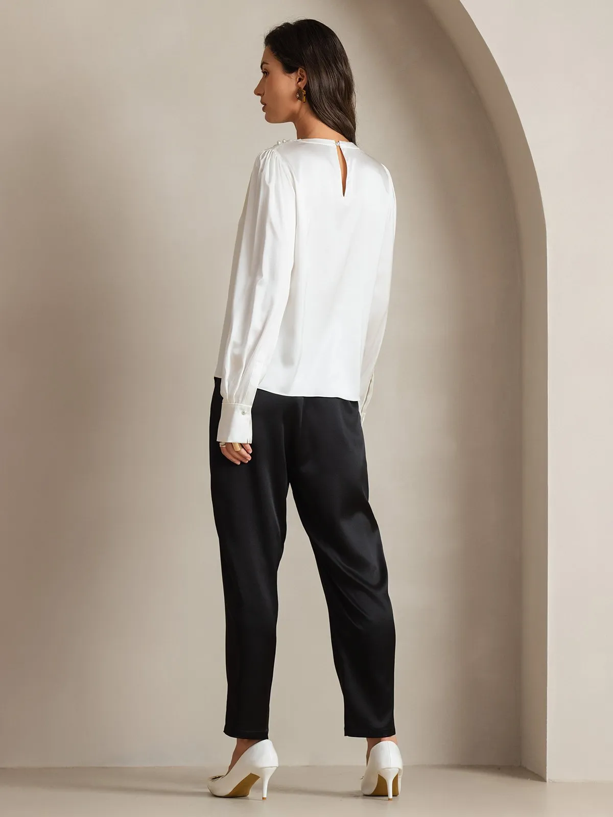 19Momme Silk Long Sleeve Boat Neck Blouse sold by SilkSilky product image thumbnail 2