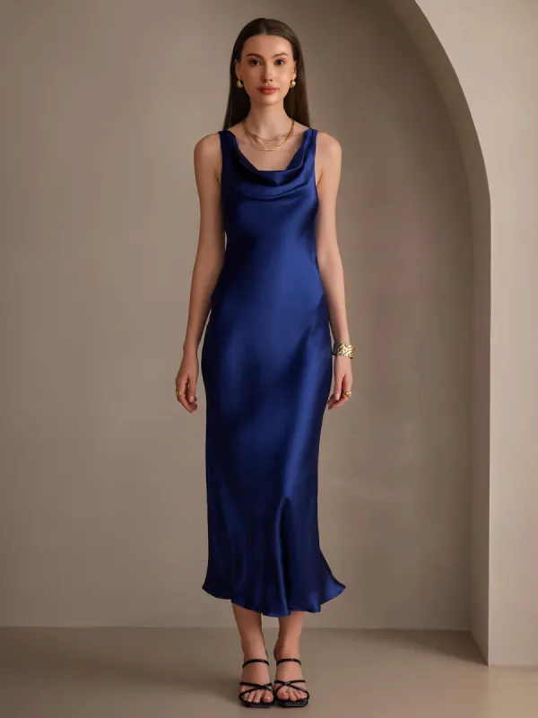 Clearance - Pure Silk Solid Color Cowl Neck Slip Long Dress sold by SilkSilky