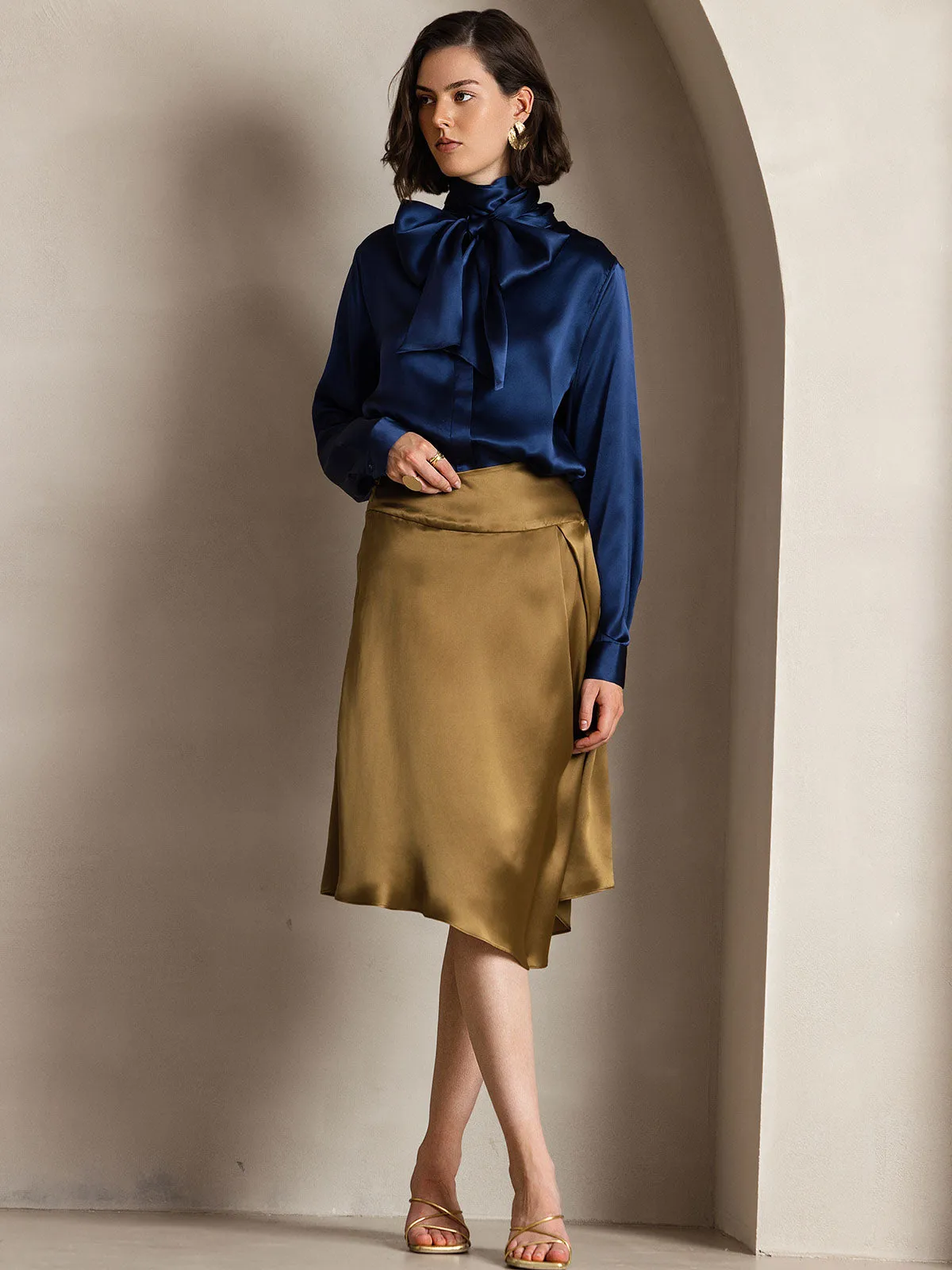 19Momme Silk Long Sleeve High Neck Bow Tie Blouse sold by SilkSilky product image thumbnail 5