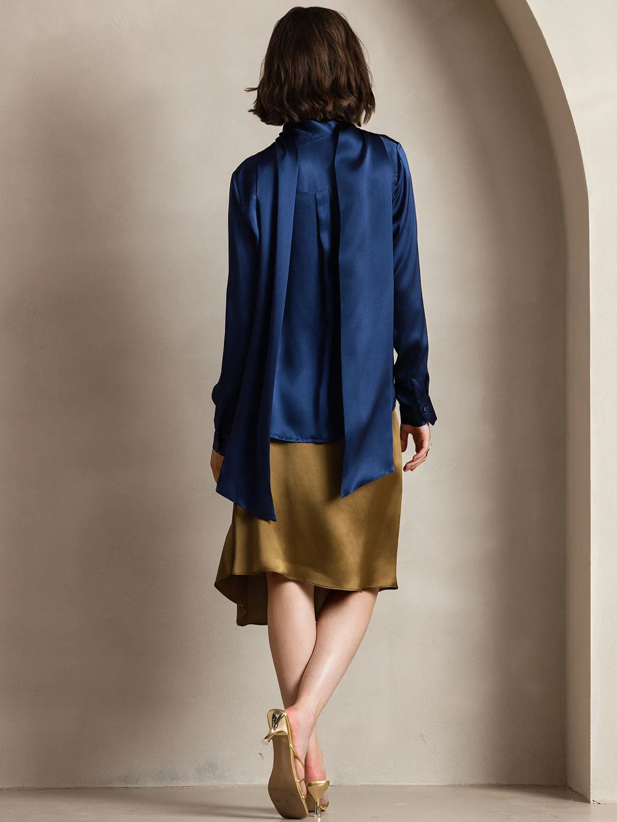 19Momme Silk Long Sleeve High Neck Bow Tie Blouse sold by SilkSilky product image thumbnail 2