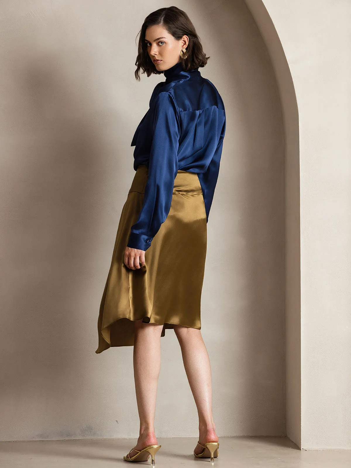 19Momme Silk Long Sleeve High Neck Bow Tie Blouse sold by SilkSilky product image thumbnail 4