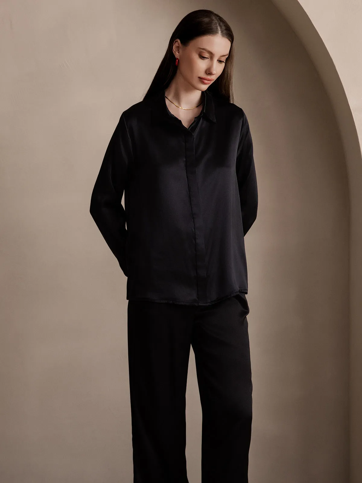 19Momme Silk Long Sleeve Lapel Collar Women's Shirt sold by SilkSilky product image thumbnail 5