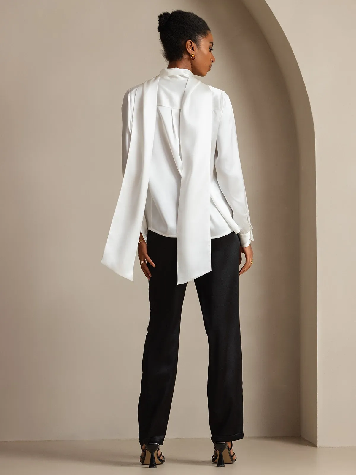 19Momme Silk Long Sleeve High Neck Bow Tie Blouse sold by SilkSilky product image thumbnail 2