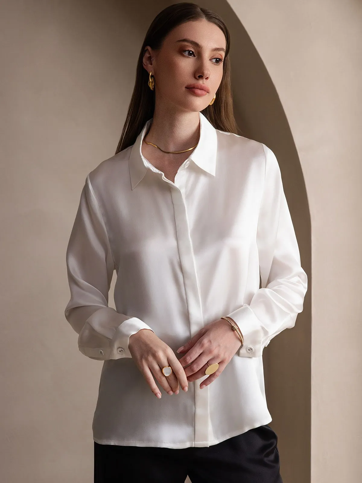 19Momme Silk Long Sleeve Lapel Collar Women's Shirt sold by SilkSilky product image thumbnail 3