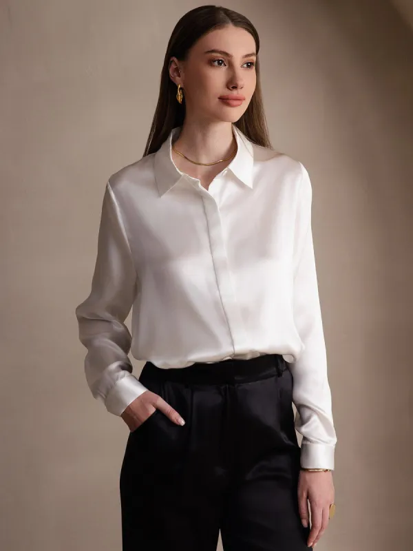 19Momme Silk Long Sleeve Lapel Collar Women's Shirt sold by SilkSilky
