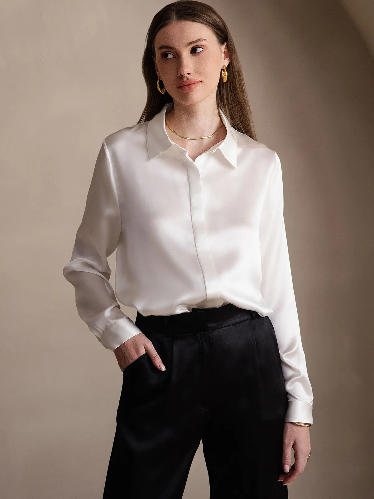 19Momme Silk Long Sleeve Lapel Collar Women's Shirt sold by SilkSilky product image thumbnail 5