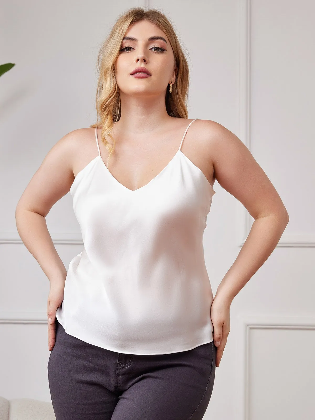 Women's Plus Size Silk Spaghetti Strap Camisole Top sold by SilkSilky product image thumbnail 4