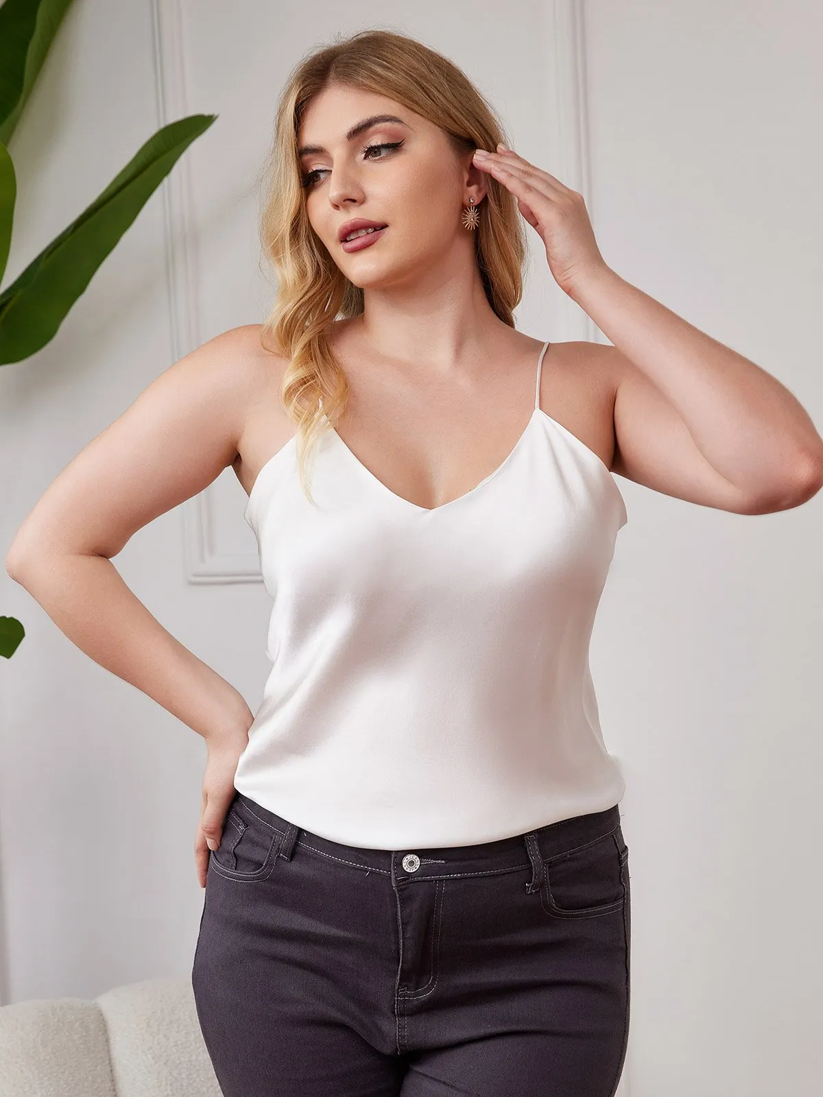 Women's Plus Size Silk Spaghetti Strap Camisole Top sold by SilkSilky product image thumbnail 3