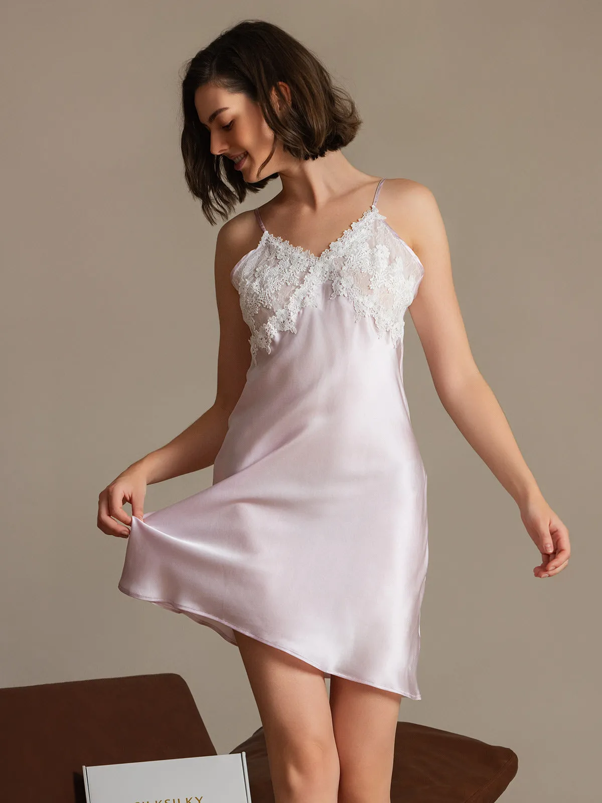 Pure Silk Petal Lace Trimmed Nightgown sold by SilkSilky