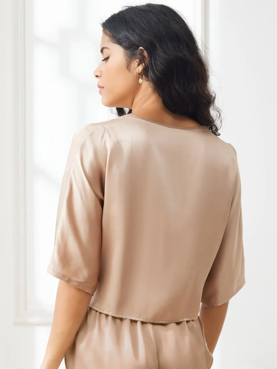 Clearance(US Warehouse) -Pure Silk Lace Up Wrap Half Sleeve Women's Shirt sold by SilkSilky product image thumbnail 2