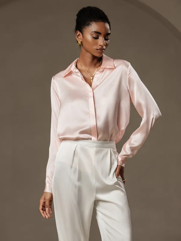 19Momme Silk Long Sleeve Lapel Collar Women's Shirt sold by SilkSilky