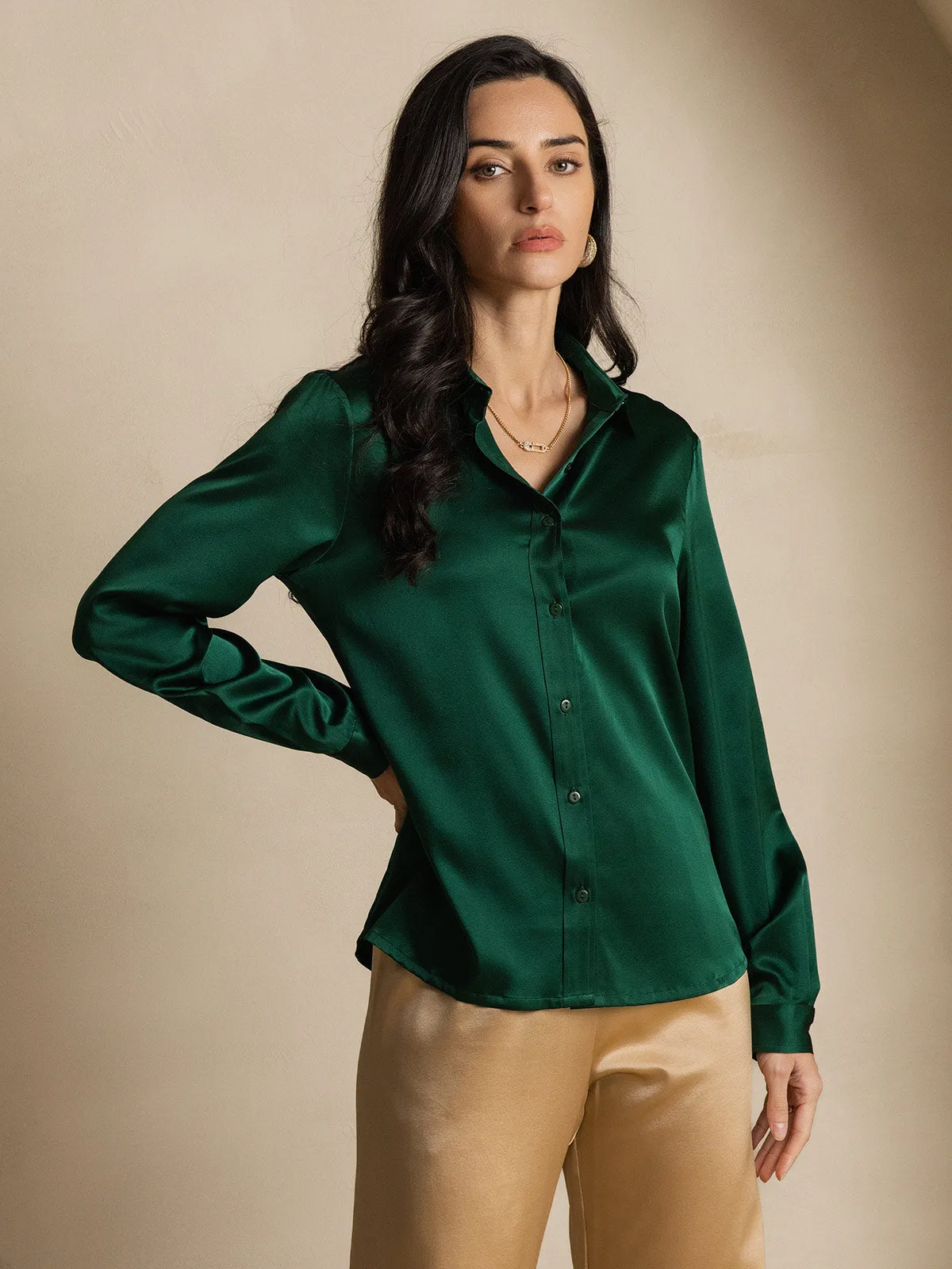 19Momme Silk Long Sleeve Lapel Collar Women's Shirt sold by SilkSilky