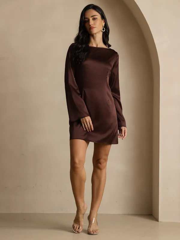 19Momme Silk Long Sleeve Boat Neck Short Dress sold by SilkSilky