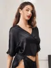 Clearance(US Warehouse) -Pure Silk Lace Up Wrap Half Sleeve Women's Shirt sold by SilkSilky