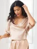 Clearance(US Warehouse) -Pure Silk Lace Up Wrap Half Sleeve Women's Shirt sold by SilkSilky