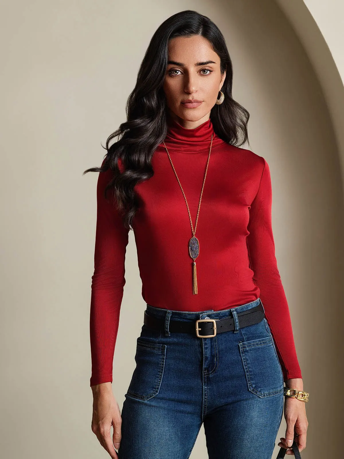 Silk Long Sleeve High Neck Women's Top sold by SilkSilky