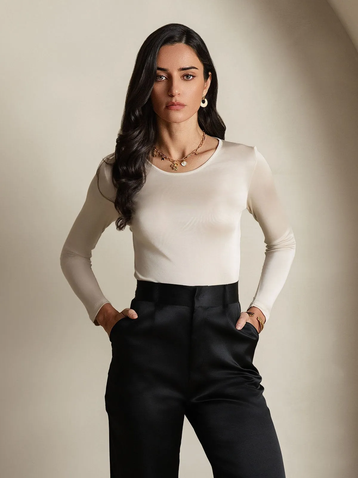 Women's Silk Long Sleeve Round Neck Top sold by SilkSilky product image thumbnail 4