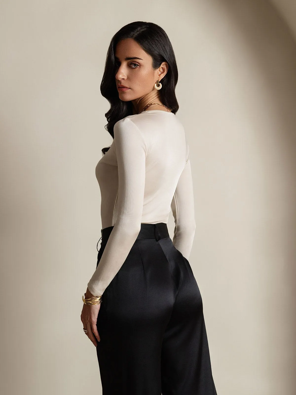 Women's Silk Long Sleeve Round Neck Top sold by SilkSilky product image thumbnail 2