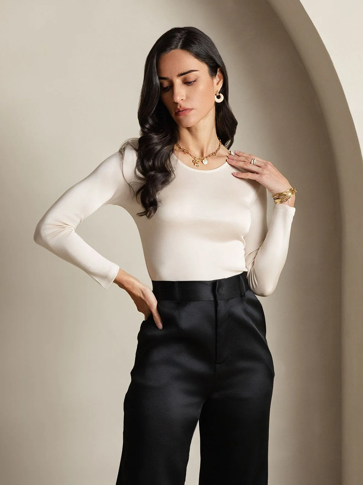 Women's Silk Long Sleeve Round Neck Top sold by SilkSilky product image thumbnail 3