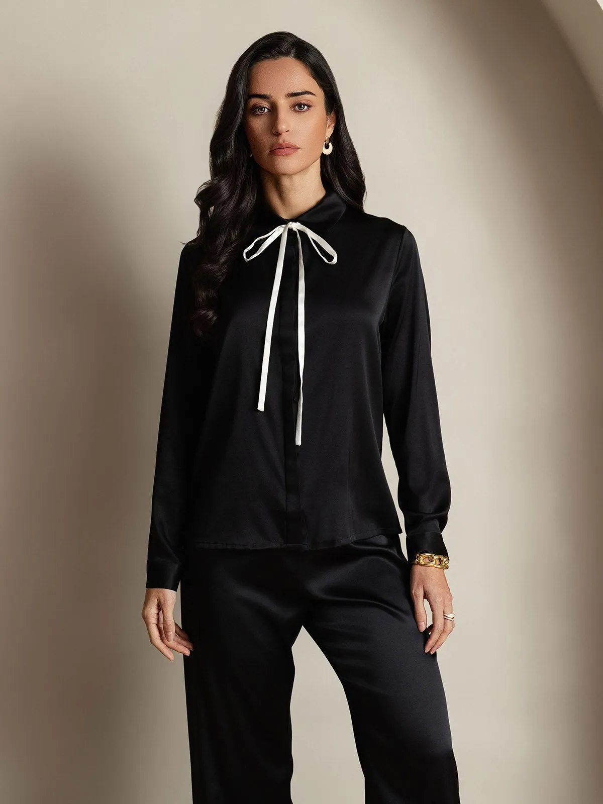 19Momme Silk Long Sleeve Lapel Collar Women's Shirt with Tie Front Design sold by SilkSilky product image thumbnail 5