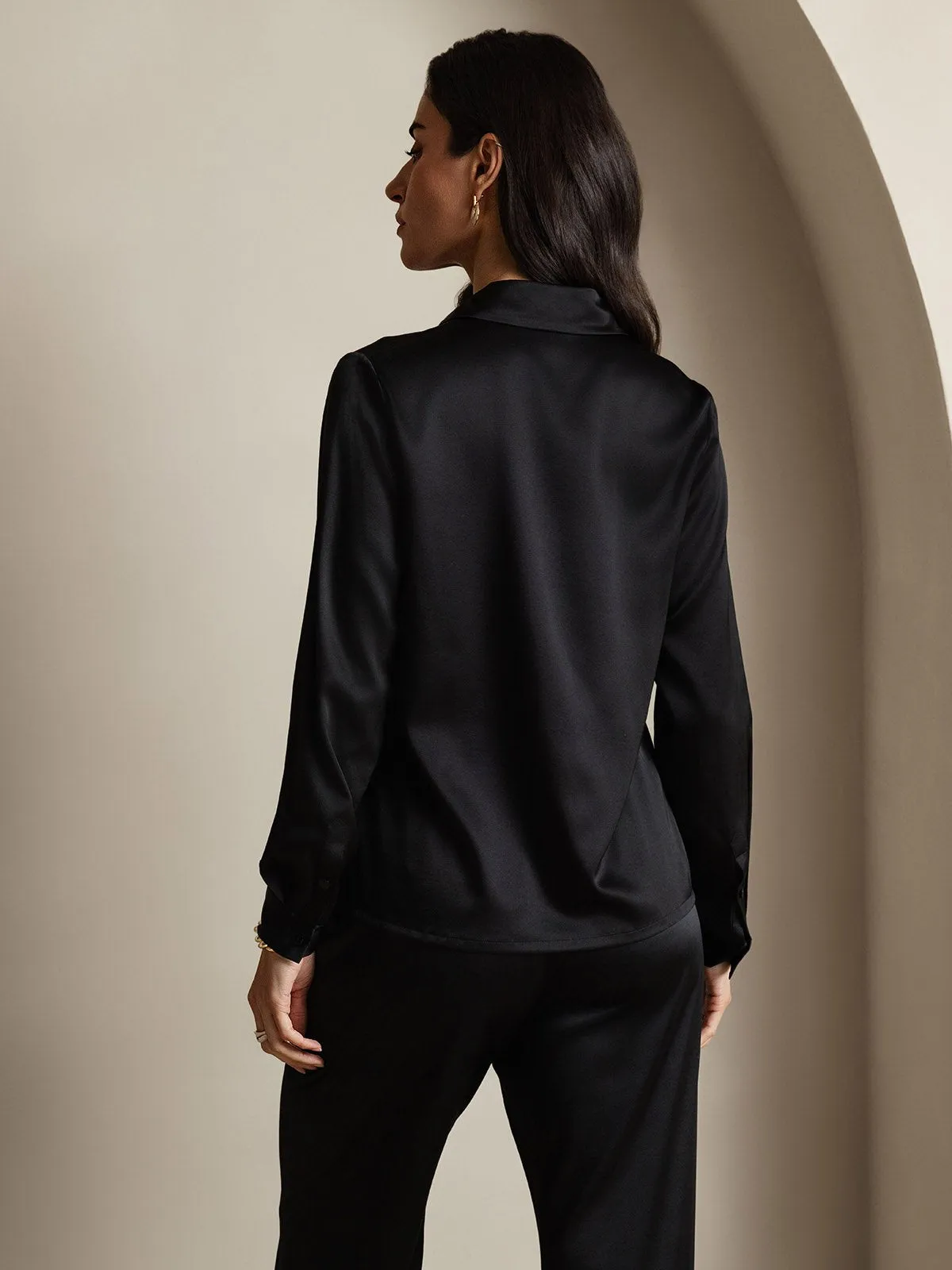 19Momme Silk Long Sleeve Lapel Collar Women's Shirt with Tie Front Design sold by SilkSilky product image thumbnail 2