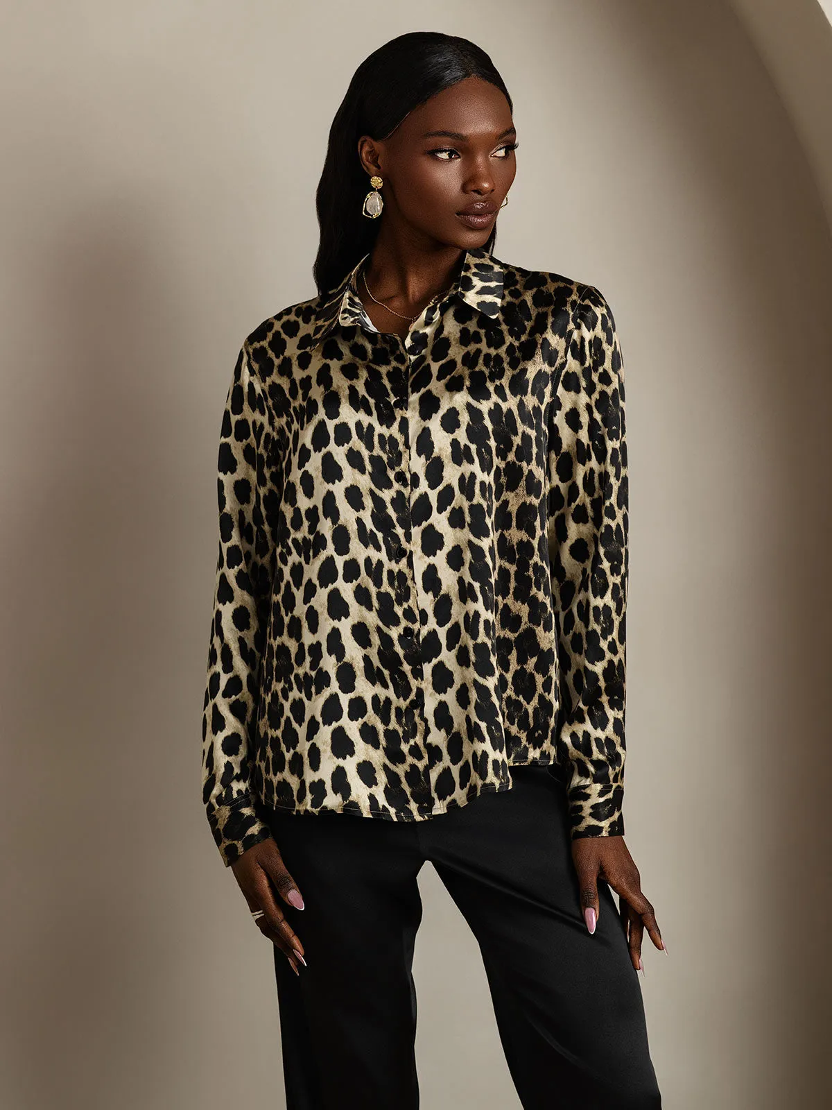 19Momme Silk Leopard Print Long Sleeve Lapel Collar Women's Shirt sold by SilkSilky product image thumbnail 3