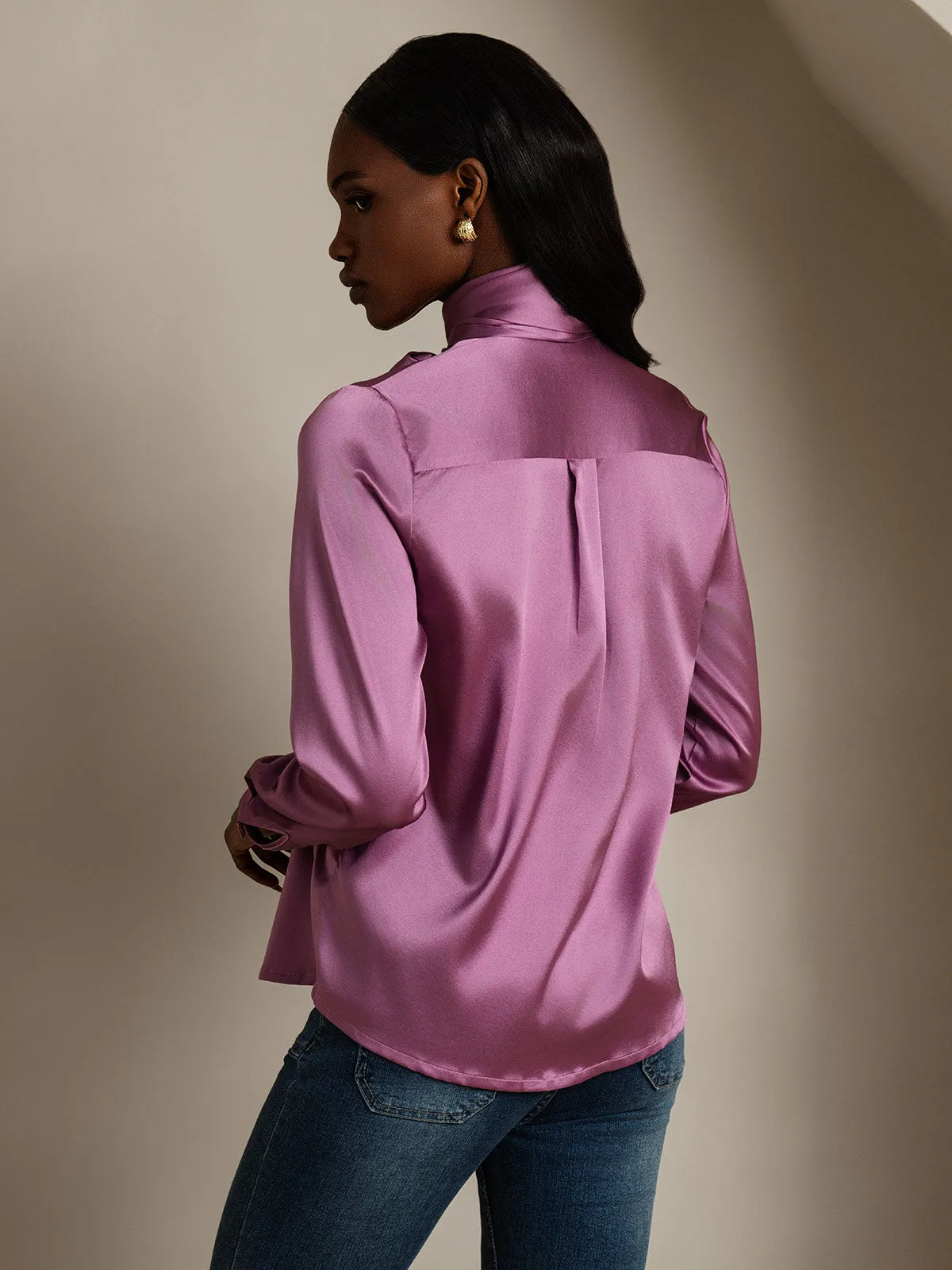 19Momme Silk Long Sleeve High Neck Bow Tie Blouse sold by SilkSilky product image thumbnail 2