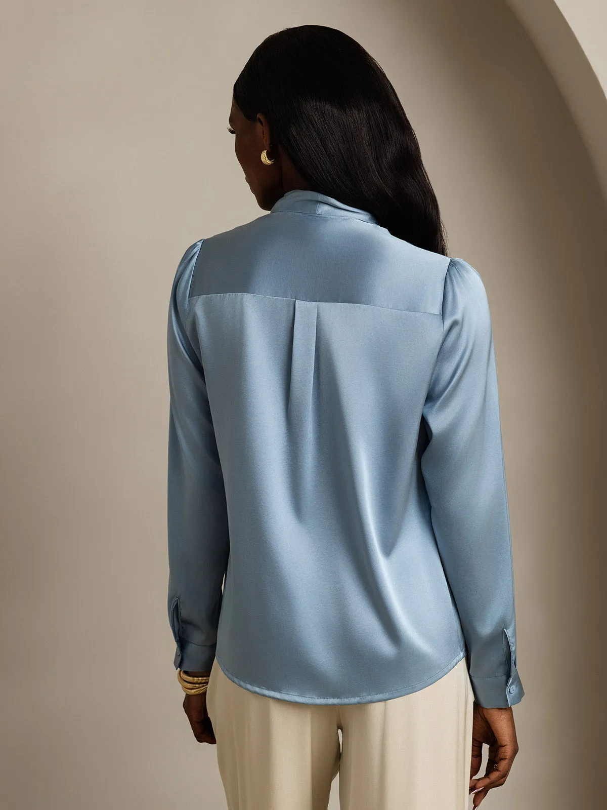 19Momme Silk Long Sleeve Tie Neck Elegant Blouse sold by SilkSilky product image thumbnail 2