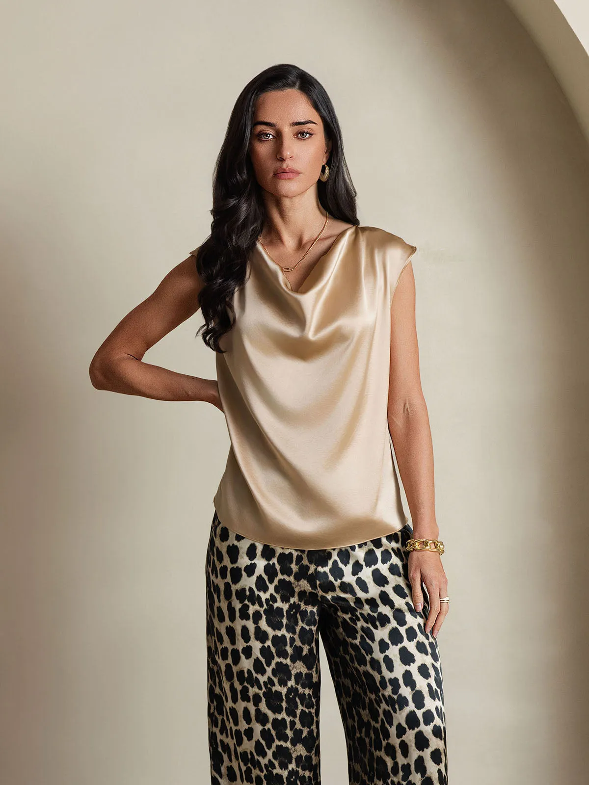 19Momme Silk Cap Sleeve Cowl Neck Tank Top sold by SilkSilky product image thumbnail 3