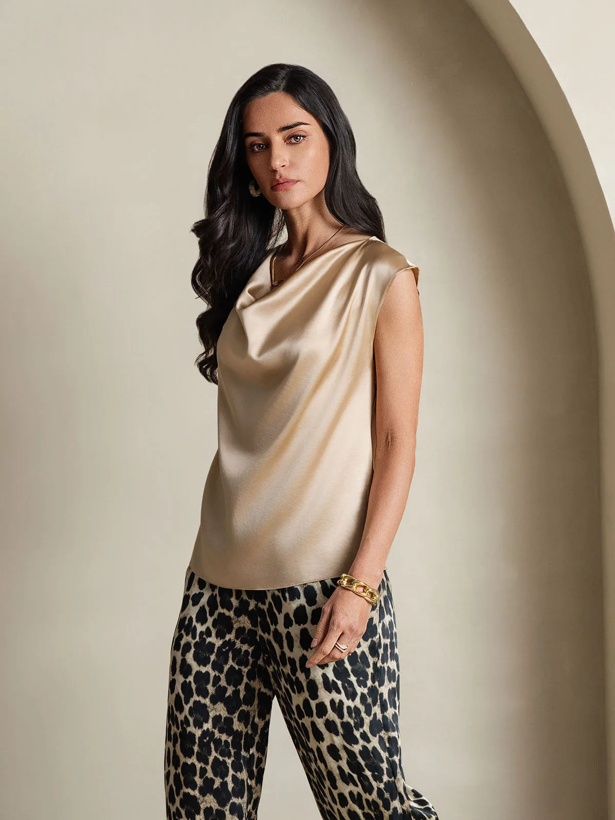 19Momme Silk Cap Sleeve Cowl Neck Tank Top sold by SilkSilky product image thumbnail 4